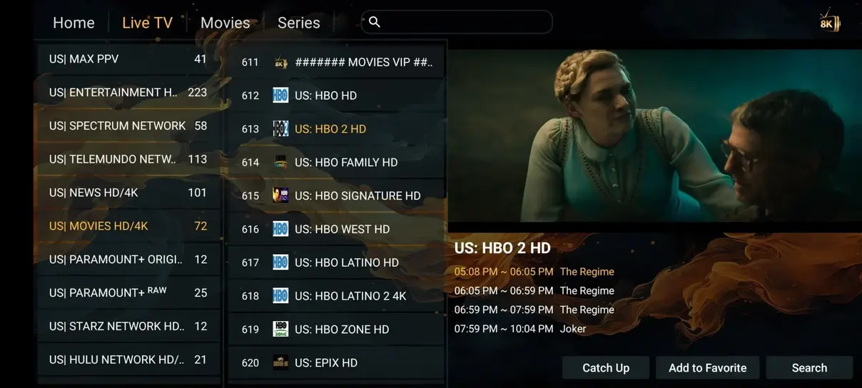 IPTV app gränssnitt med modern TV guide och EPG