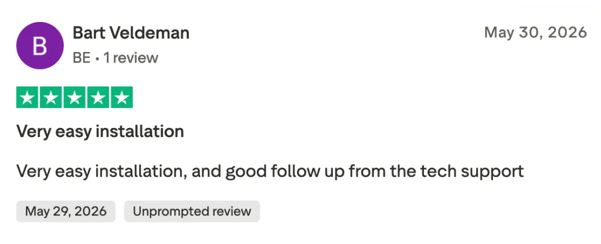 Trustpilot omdöme om snabb kundservice via WhatsApp